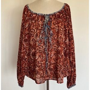 Free People boho paisley cotton peasant style long sleeved top XS